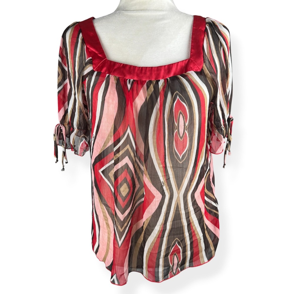Candies Top Size Medium Y2K Boho Geometric Sheer Chiffon
